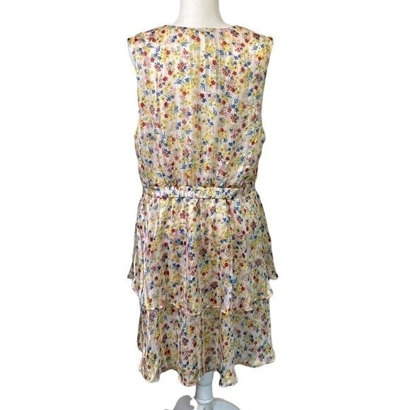 Banana Republic Floral Sleeveless Fit & Flare Dress Ruffle Tiered V-Neck Lined - Picture 2 of 15